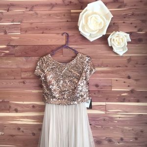 Adriana Papell 2-piece Rose Gold Sequin Gown